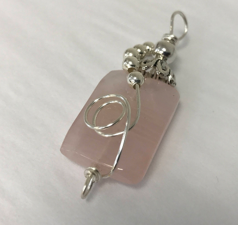 Sterling Wire Wrapped Pendant - Square Red Jade Stone
