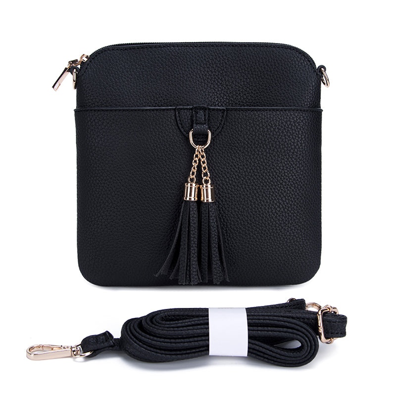 Handbag City Medium Crossbody with Tassel in Black