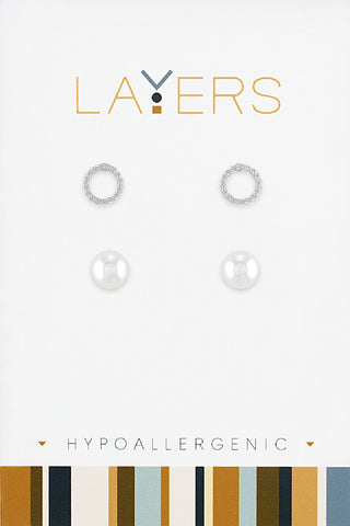 Center Court Layers Earring Gold Triangle Pearl Stud LAYEAR18G