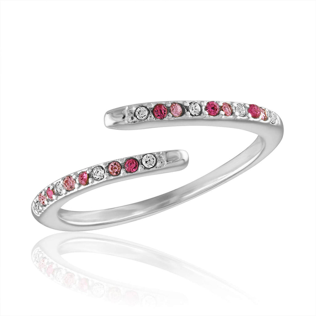 DaVinci Ring - Stackable Pink Crystal Open Band Silver Ring STK45