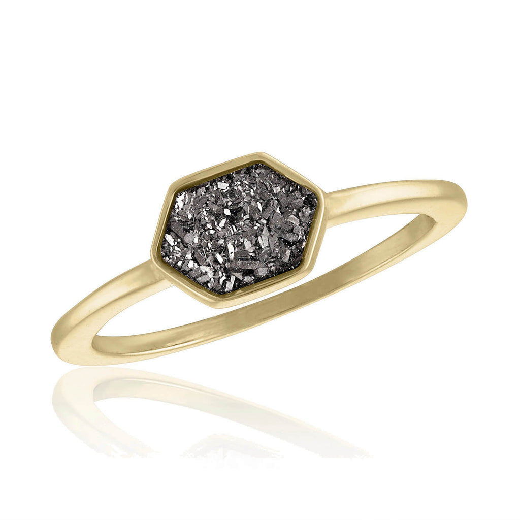 DaVinci Ring - Layers Stackable Black Hexagon Crystal Stone Ring Lay26