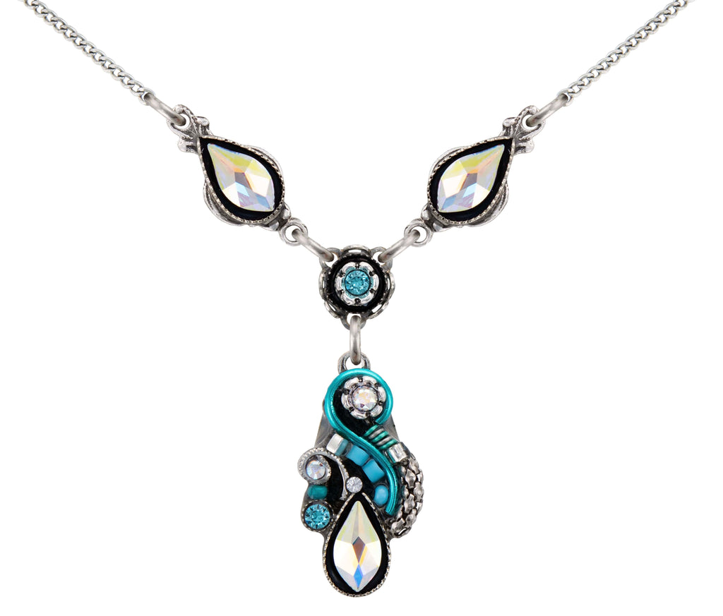 Firefly Mosaics Swirl Pendant Necklace Ice Blue 8813-IC