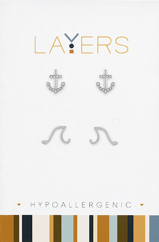 Center Court Layers Earring Silver Triangles Stud LAYEAR508S