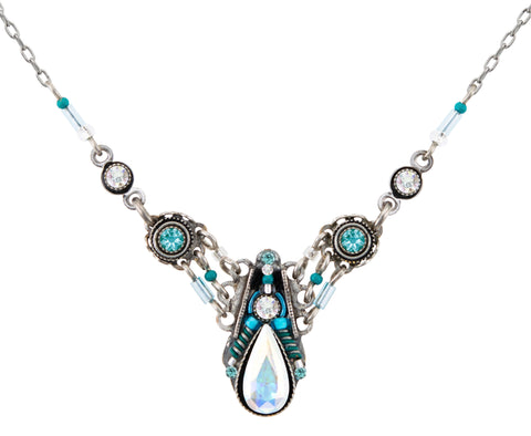 Firefly Mosaic Swirl Pendant Necklace Ice Blue 8813-ICE