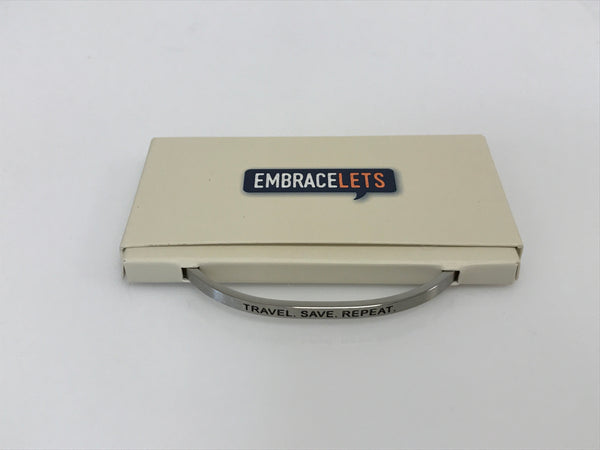 Embracelets - "Travel Save Repeat ” Silver Stainless Steel, Stackable, Layered Bracelet - Accessories Boutique 