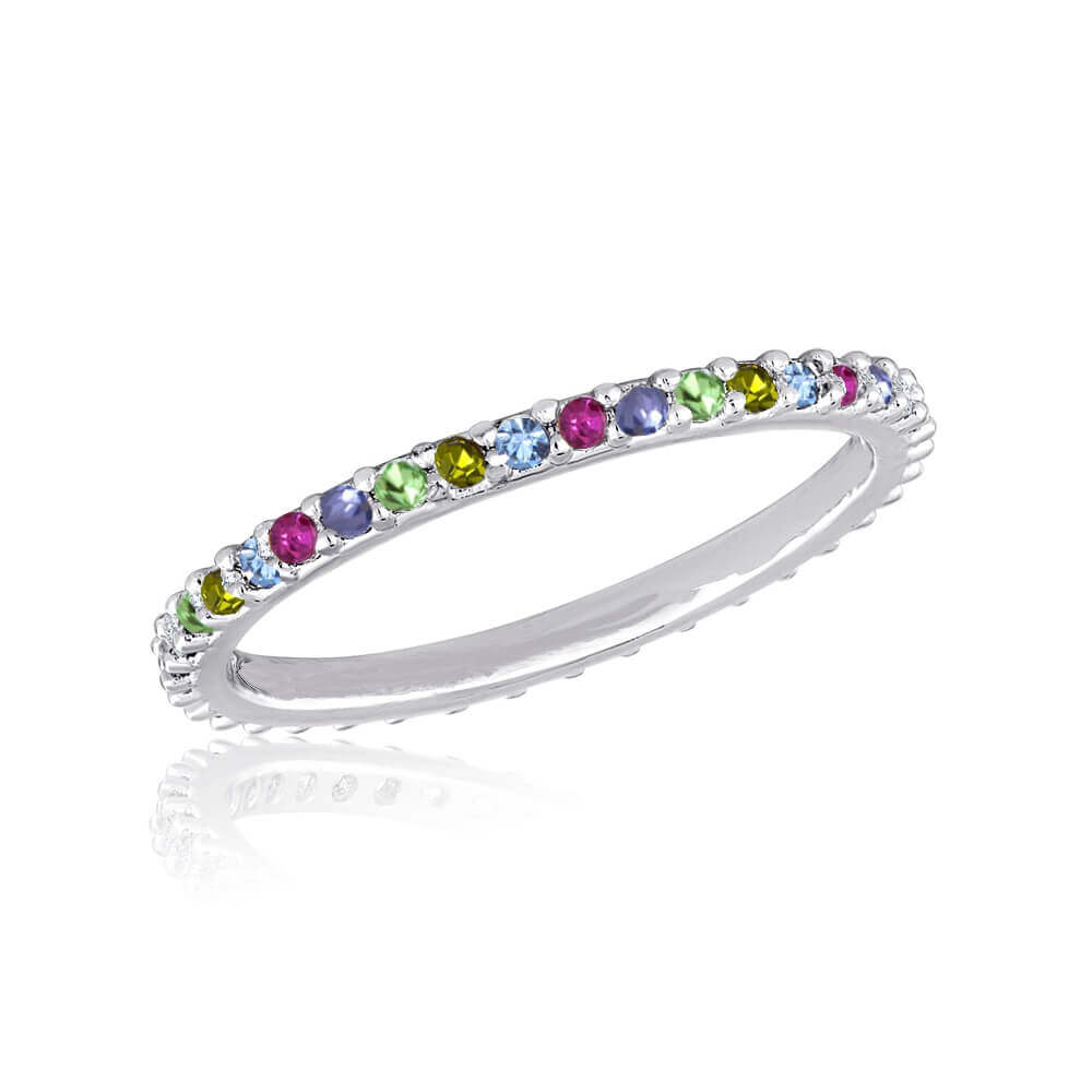 DaVinci Ring - Stackable Multi Colored Crystal Silver Ring STK47