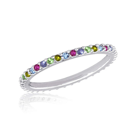DaVinci Stackable Ring Multi Color Diamond Open Silver STK46