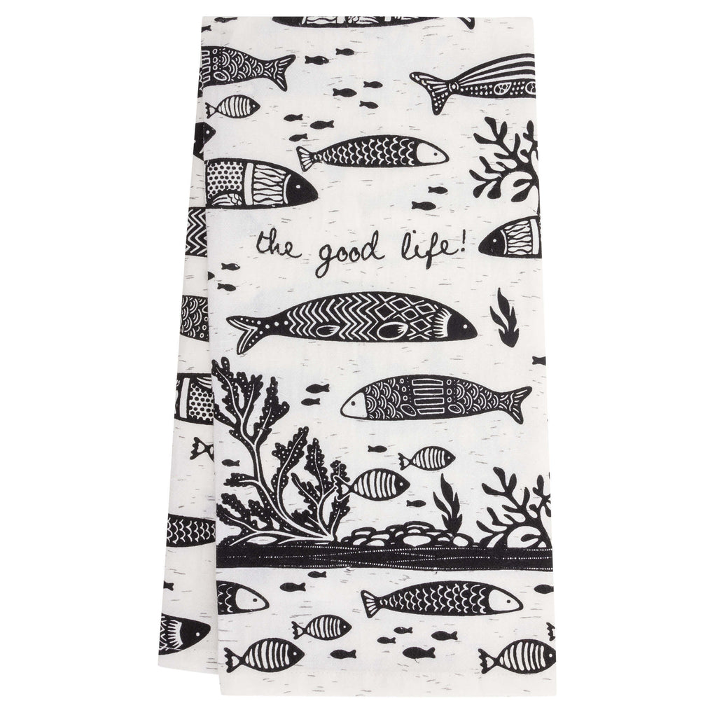 Karma Gifts Fish Black and White Boho Tea Towel KA-1019-47