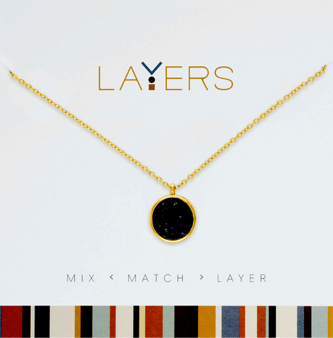 Center Court Layers Necklace Gold Crystals Disc LAY55G
