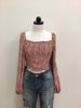 She and Sky Red Cream Long Sleeve Crop Top 