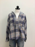 Easel Top Blue Gray Plaid Long Sleeve Button Front