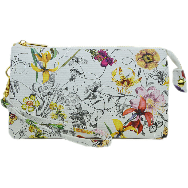Claire Crossbody Clutch White Floral Handbags
