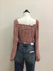 She and Sky Red Cream Shirred Long Sleeve Crop Top 