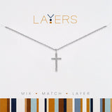Center Court Layers Necklace Hammered Silver Cross LAY599S