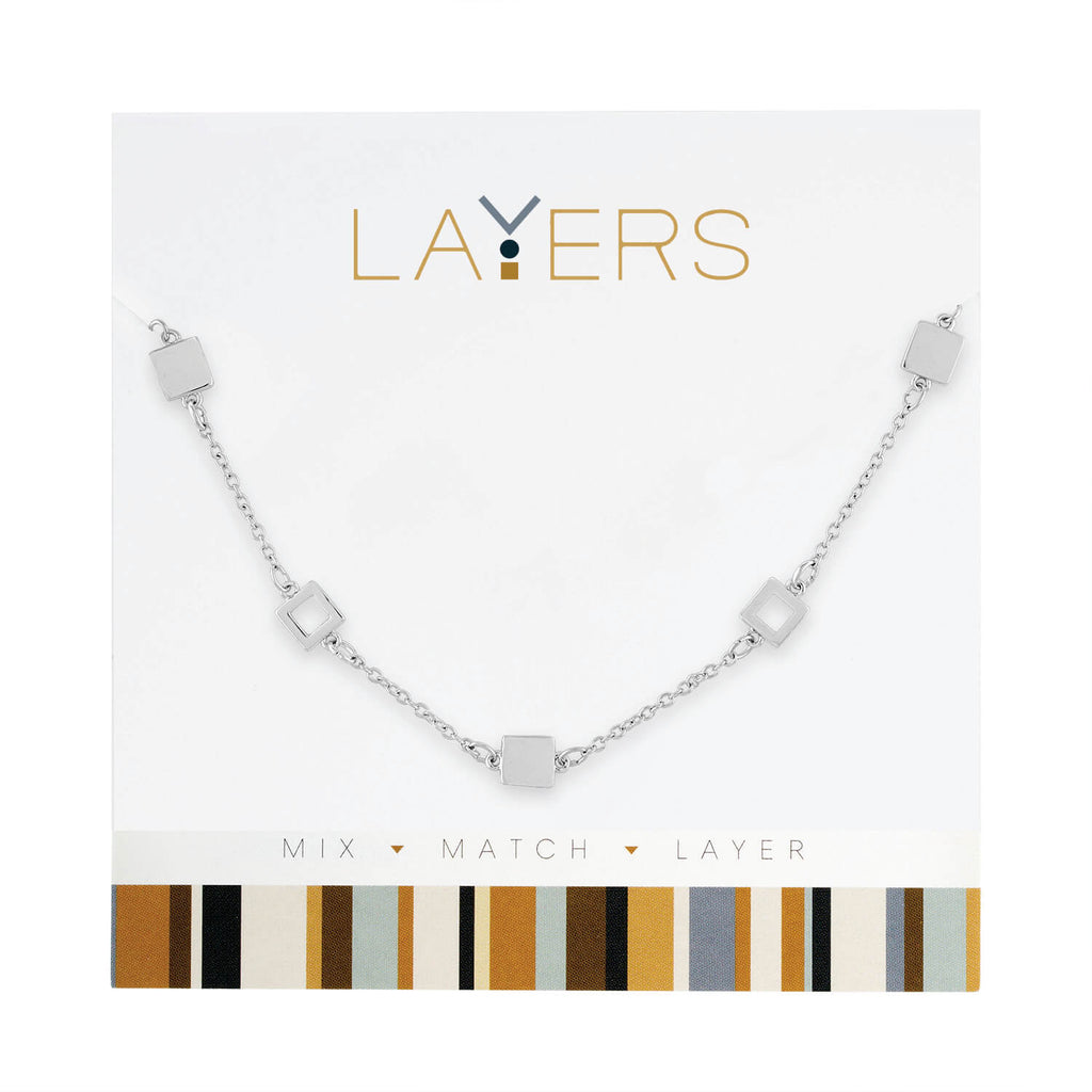 Center Court Layers Necklace Silver Squares  LAY549S