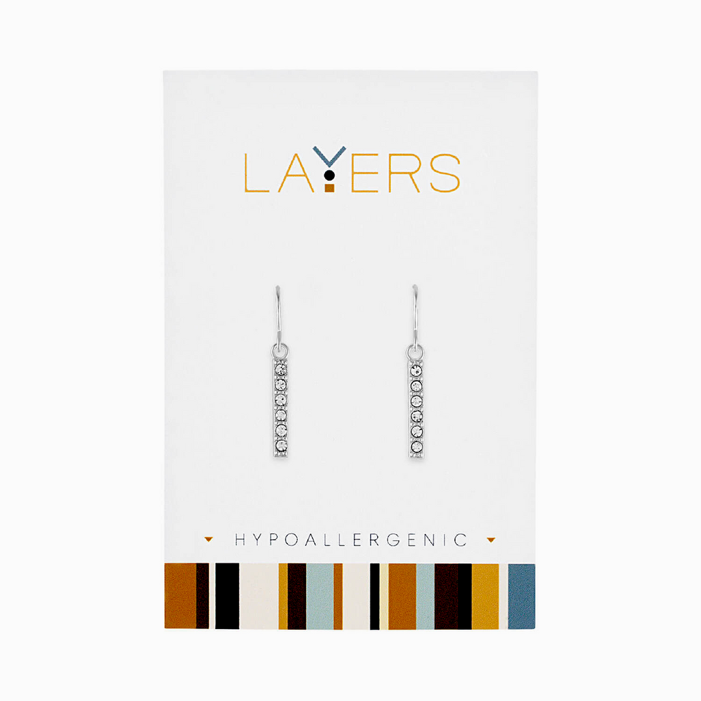 Center Court Layers Earring Silver Bar with Crystals Fishhook LAYEAR502S
