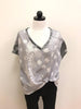 Easel Top Gray White V-neck