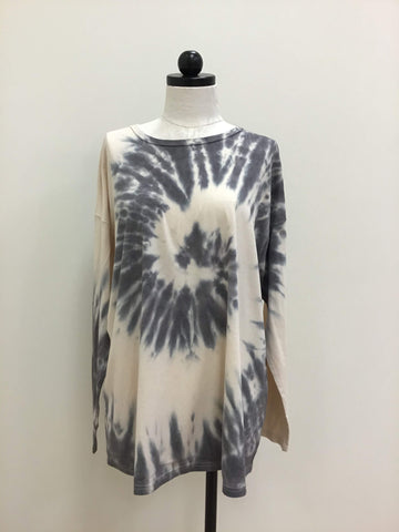 Easel Top Blue White Printed Long Sleeves French Terry