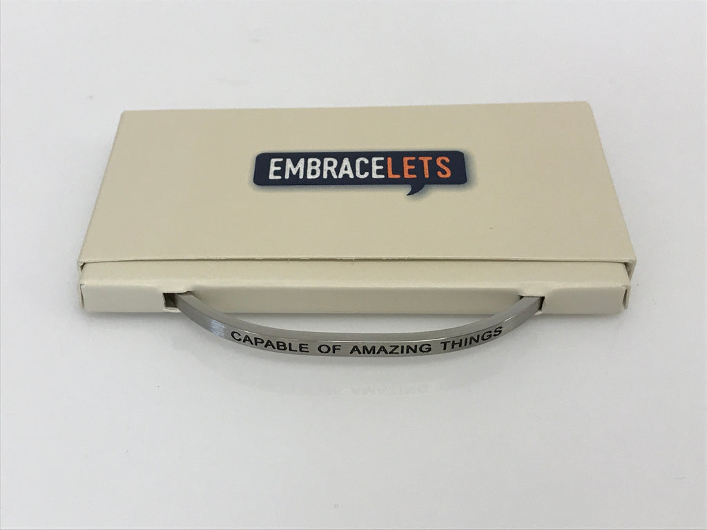 Embracelets - "Capable of Amazing Things” Silver Stainless Steel, Stackable, Layered Bracelet - Accessories Boutique 
