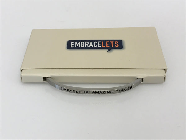 Embracelets - "Capable of Amazing Things” Silver Stainless Steel, Stackable, Layered Bracelet - Accessories Boutique 
