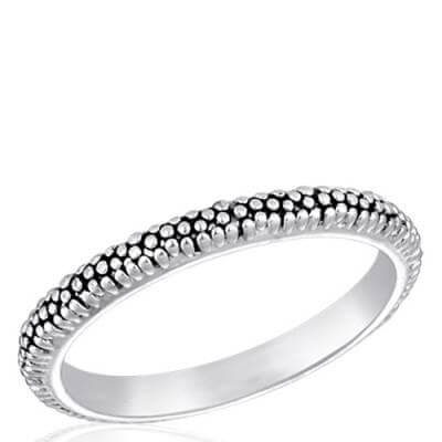 DaVinci Ring Stackable Silver Textured Solid Band STK2