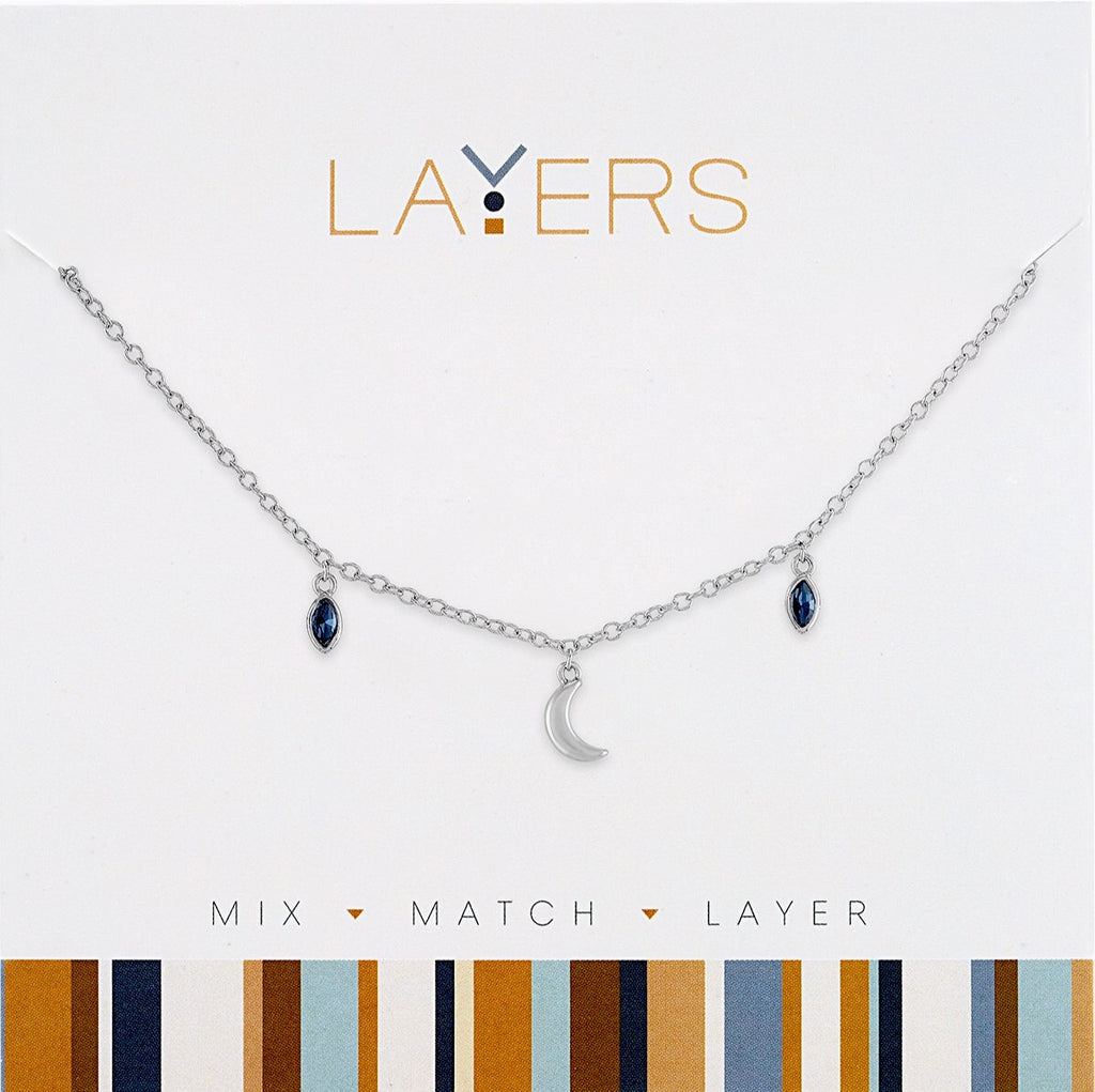 Center Court Layers Necklace Silver Moon Blue Crystal LAY593S