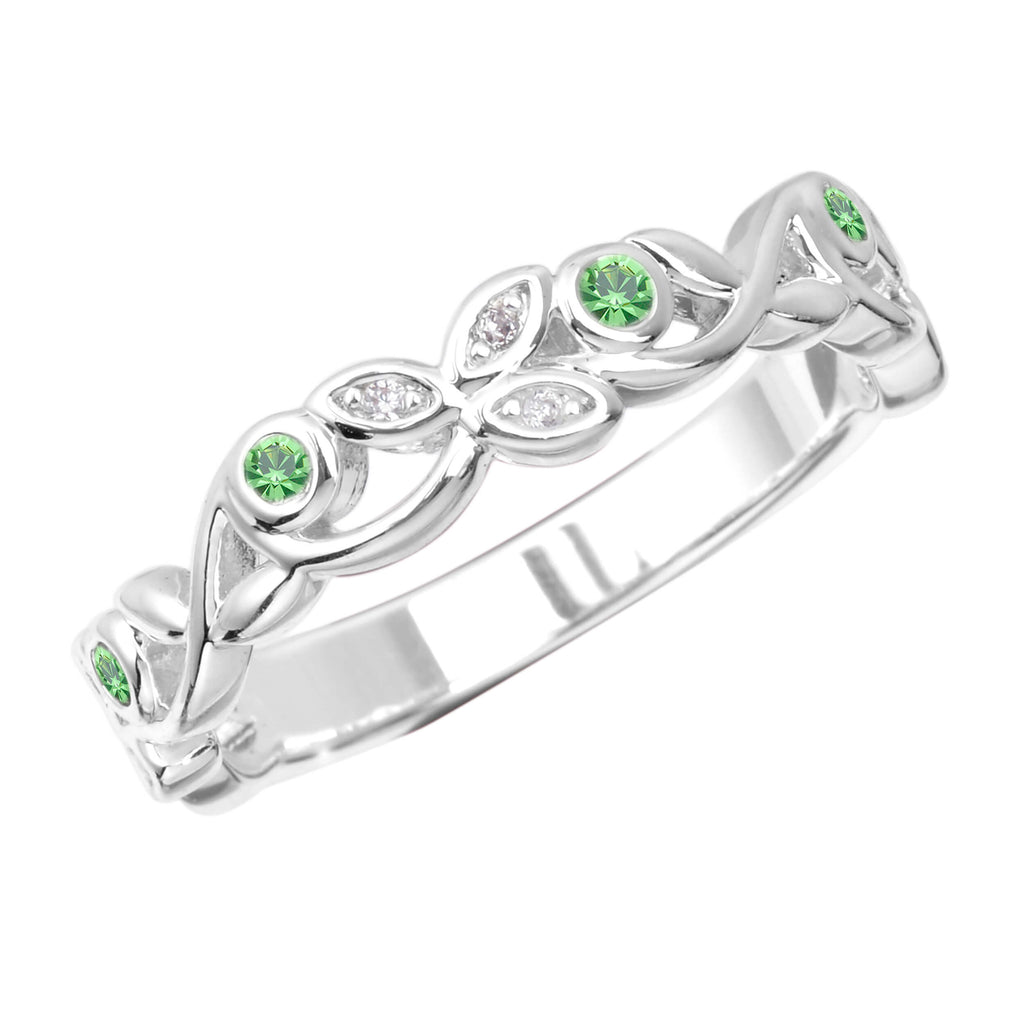 DaVinci Stackable Silver Green Crystal Leaf Ring STK58