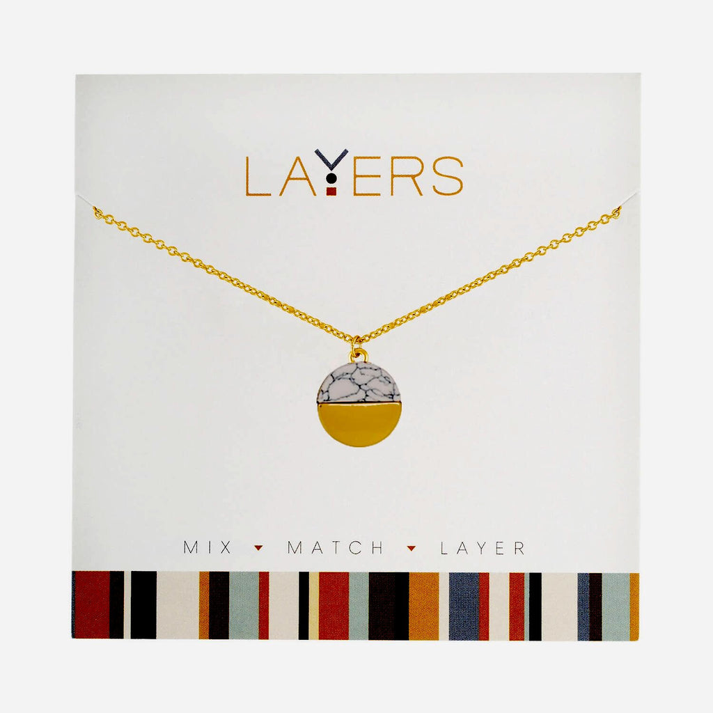 Center Court Layers Necklace Gold Circle with Marble Accent LAY91G