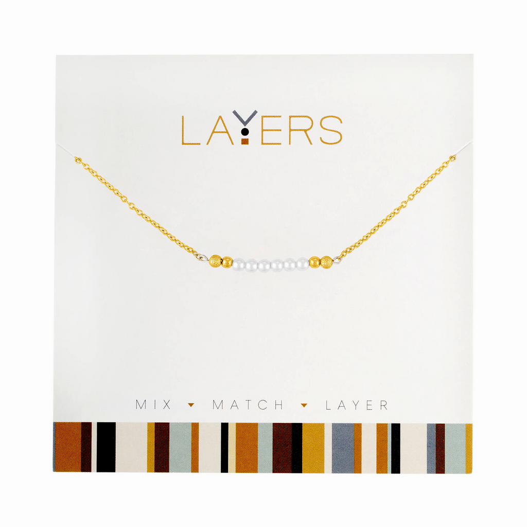 Center Court Layers Necklace Gold Pearl Beads LAY53G