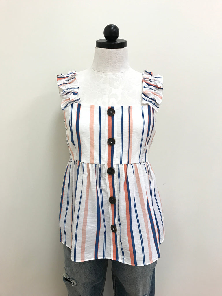 Staccato Top Red White Blue Stripe Sleeveless