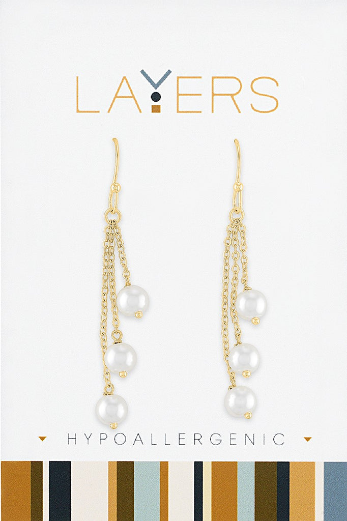 Center Court Layers Earring Gold Pearl Drop LAYEAR64G