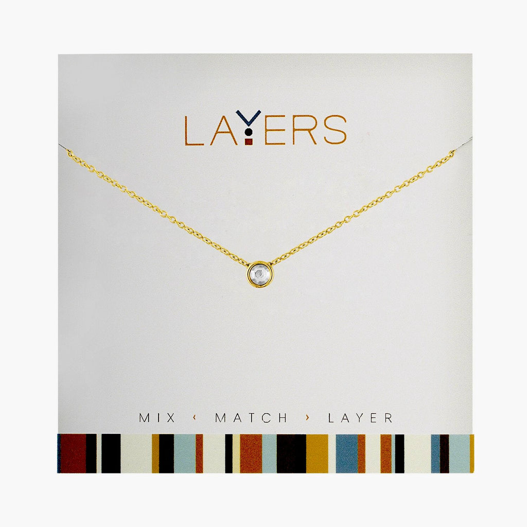 Center Court Layers Necklace Gold Single Crystal LAY03G