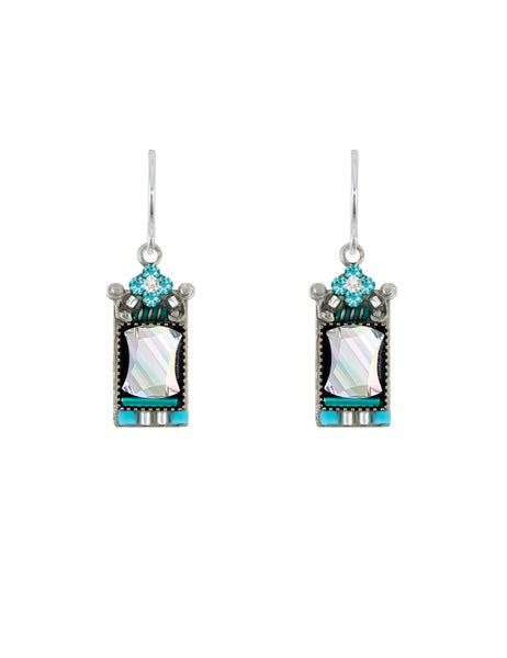 Firefly Mosaic Mirror Rectangle Earrings Ice Blue 6694-ICE