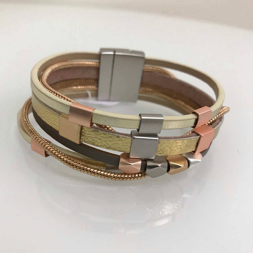 Leather Bracelet Silver Gold Rose Gold Magnetic Bracelet BL1140GD