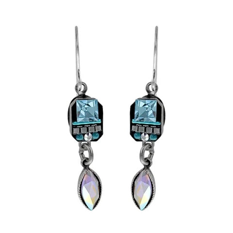 Firefly Mosaic Mirror Rectangle Earrings Ice Blue 6694-ICE